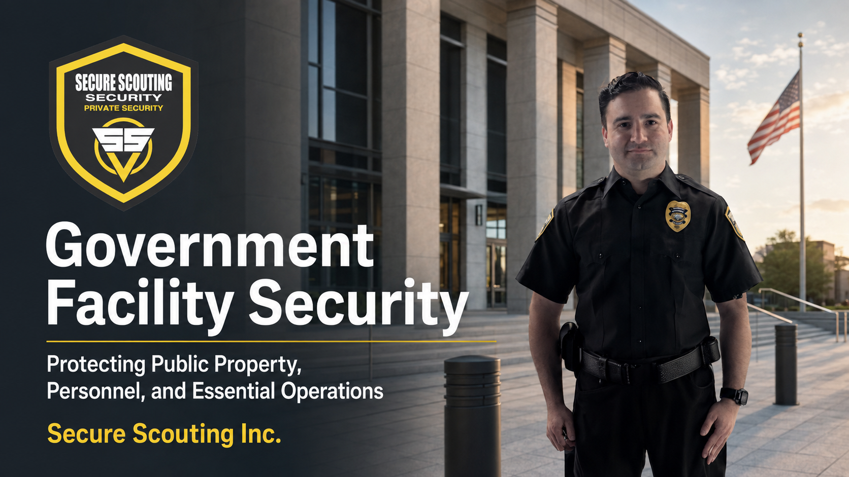Government Facility Security officer protecting public property and personnel